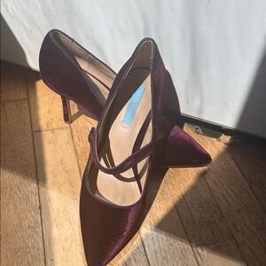 Women's Draper James Velvet Pointed-Toe Mary Jane Heels in Deep Plum 9M